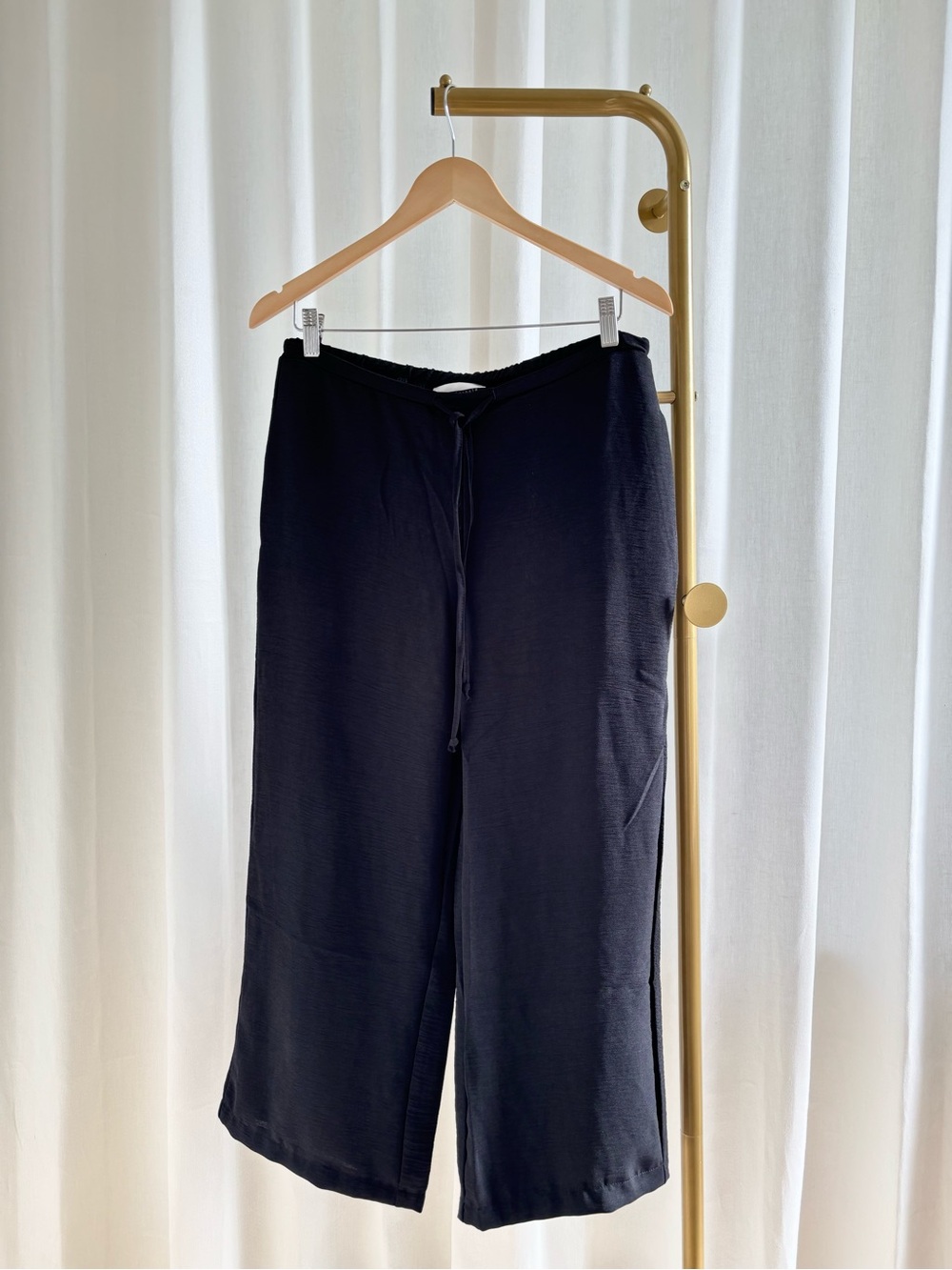 Black Lightweight Wide Leg Drawstring Pants